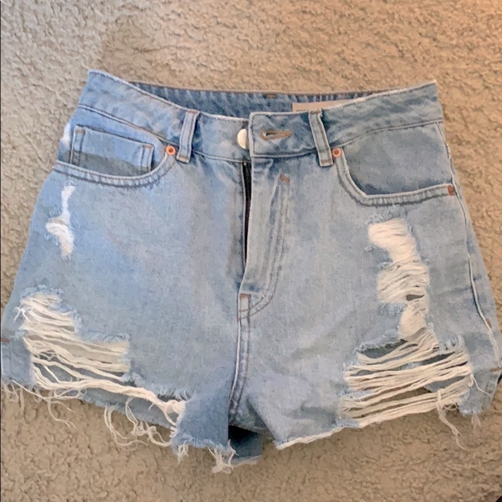 High waisted distressed jean shorts